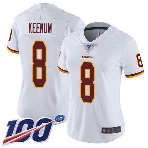 Washington Redskins Limited White Women Case Keenum Road Jersey NFL Football #8 100th Season->youth nfl jersey->Youth Jersey